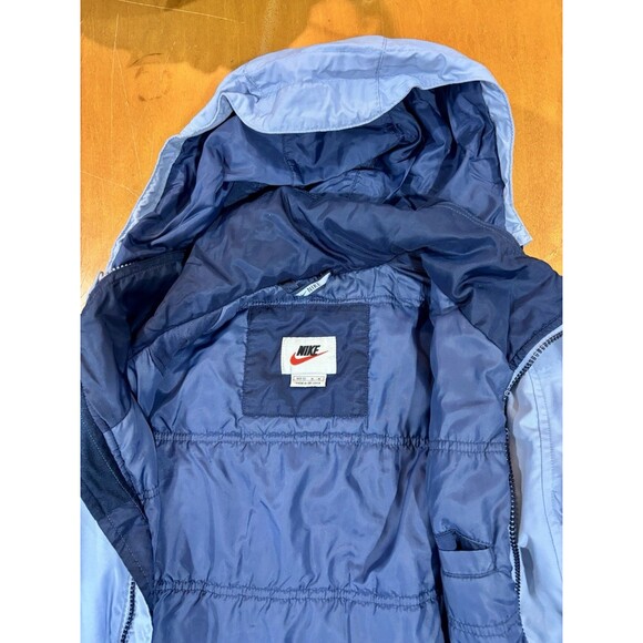 Vintage Y2K Nike Hooded Swoosh Lt Blue Zip Fleece Lined Rain Jacket Medium READ - Picture 4 of 7